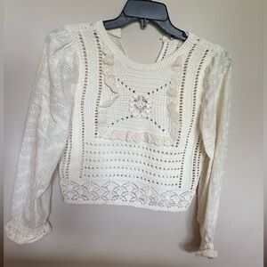 Zara White Cropped Ruffled Blouse